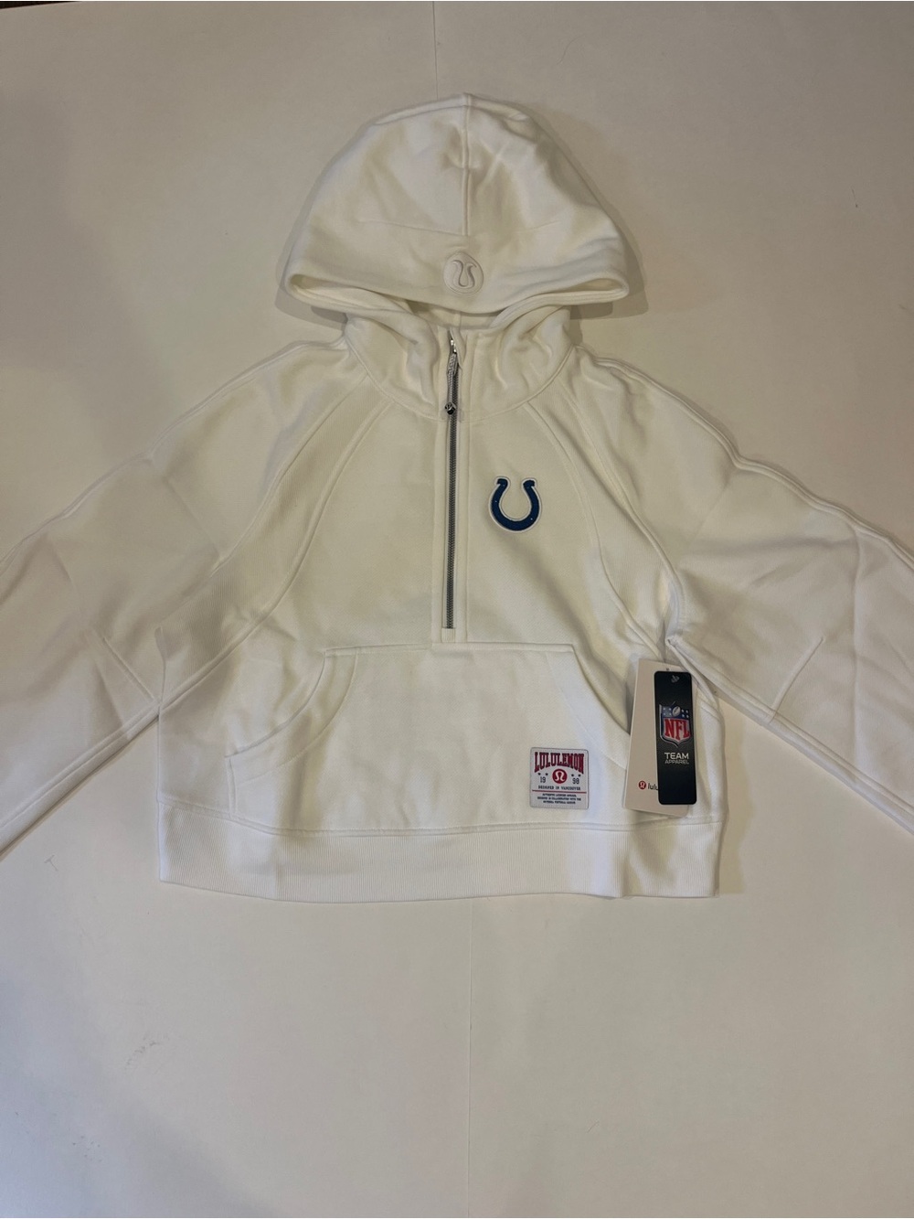 lululemon athletica White Half-Zip Hoodie with Colts Emblem